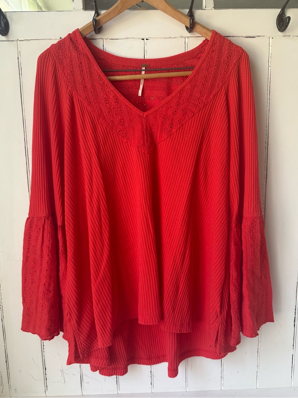 Free People Parisian Nights Red Bell Sleeve Boho Top